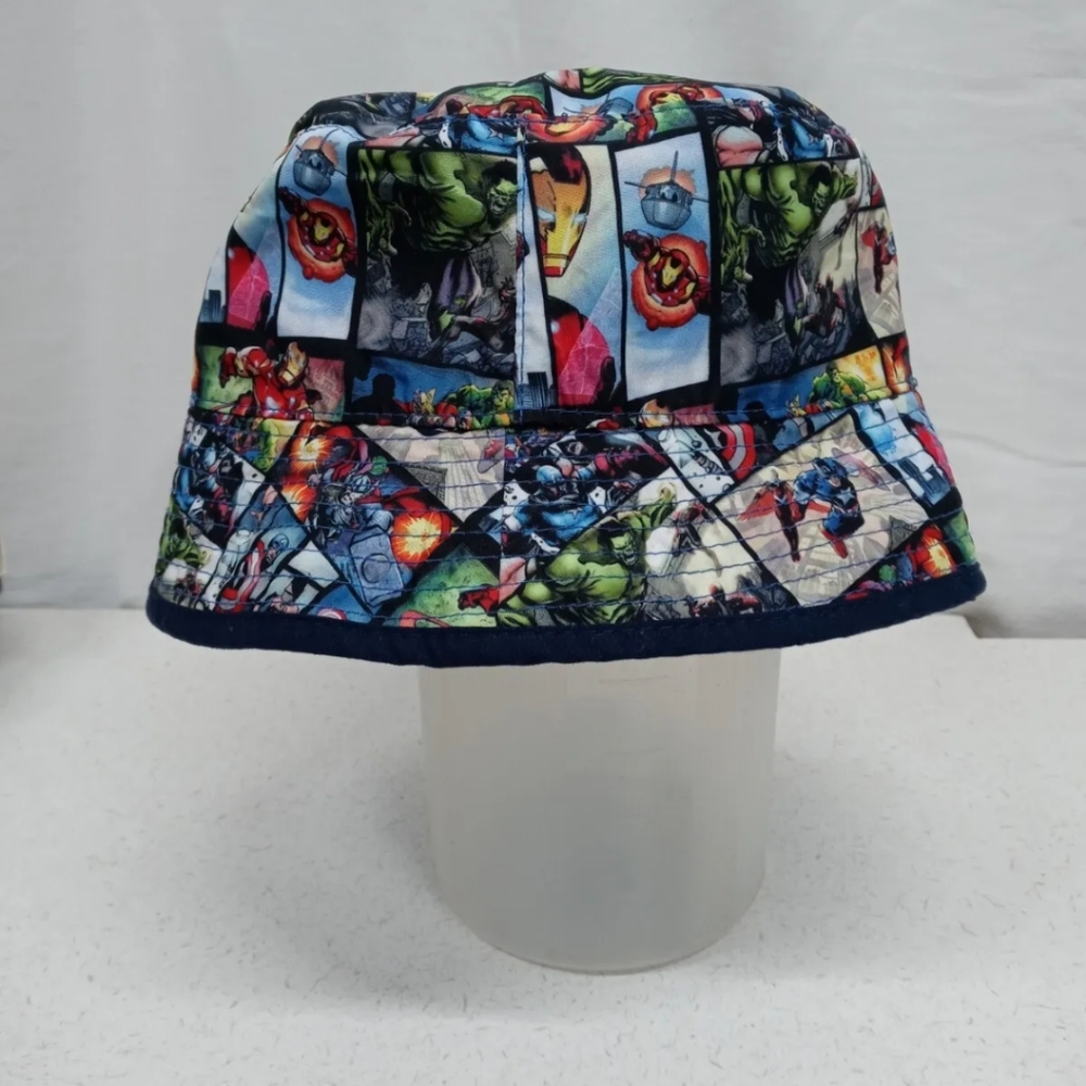 BOYS AVENGERS REVERSABLE  BLUE IRON MAN CAPTAIN AMERICA HULKPOOL  SUN BUCKET HAT